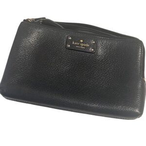Kate Spade Leoni Black Leather Double Pockets L Zip Wristlet